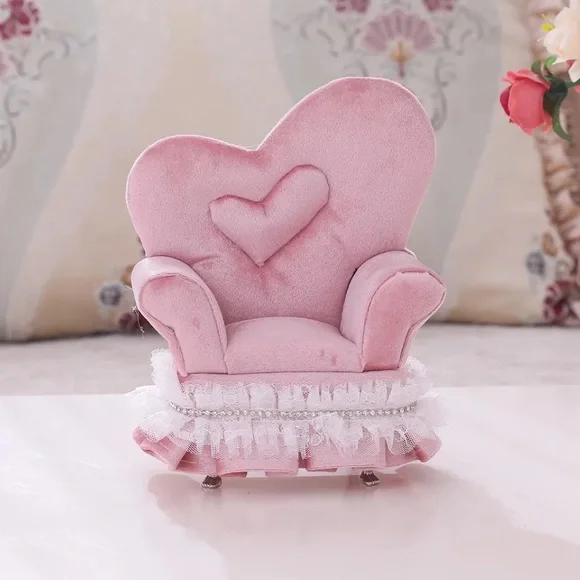 Jewelry box storage chair cute velvet organizer pink heart love decor - Picture 2 of 6